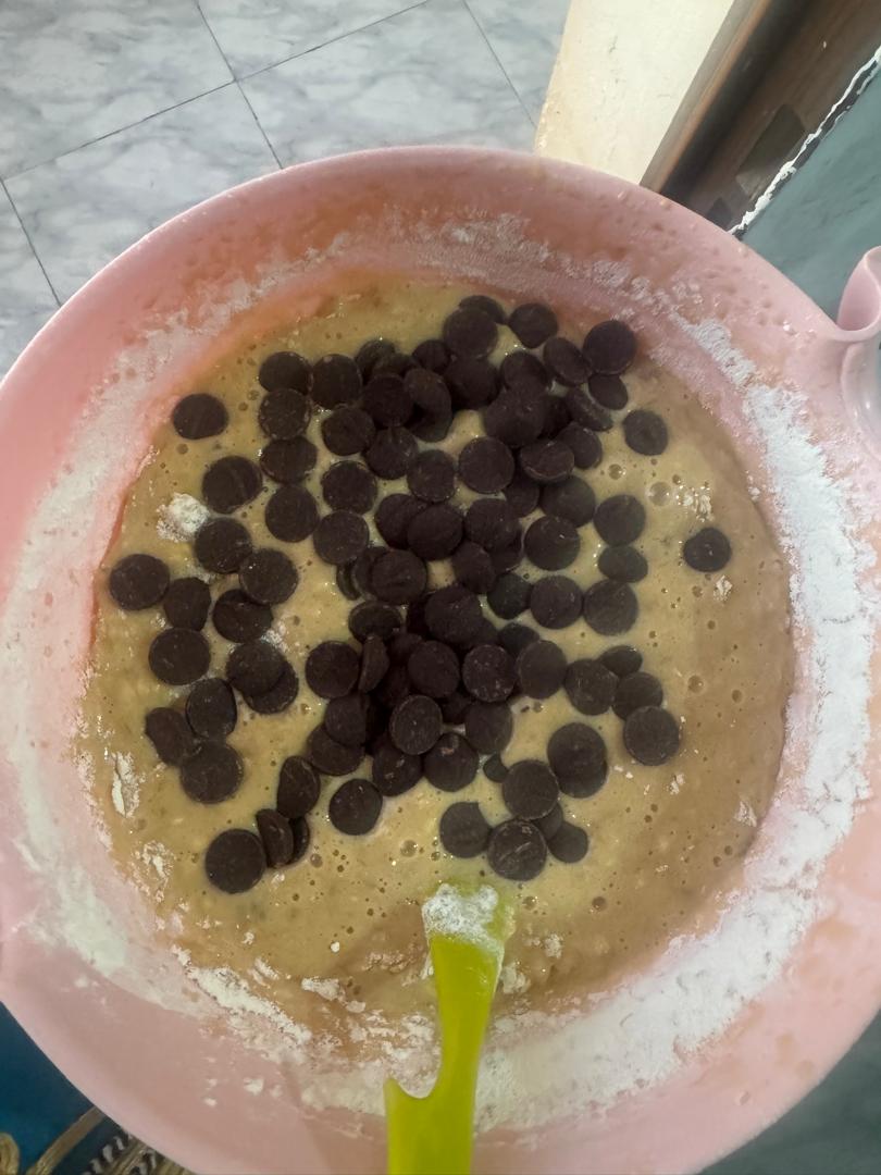 Dark chocolate chips added to the banana bread batter